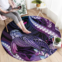 Hawaiian Monk Seal Round Carpet Kakau Tribal Pattern Violet Gradient