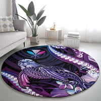 Hawaiian Monk Seal Round Carpet Kakau Tribal Pattern Violet Gradient