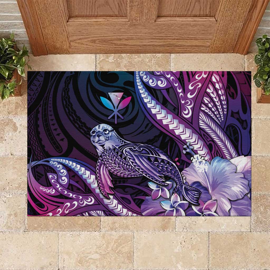 Hawaiian Monk Seal Rubber Doormat Kakau Tribal Pattern Violet Gradient LT05 Violet - Polynesian Pride