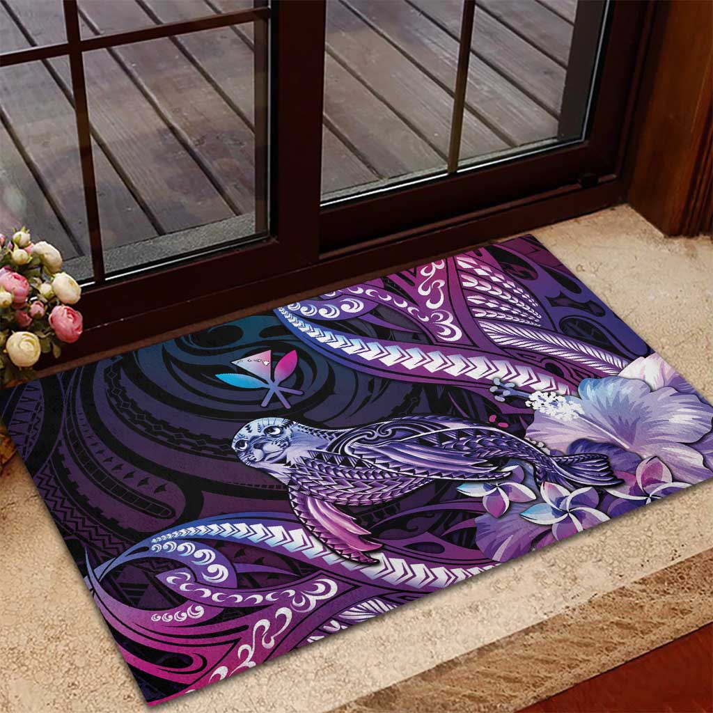 Hawaiian Monk Seal Rubber Doormat Kakau Tribal Pattern Violet Gradient LT05 - Polynesian Pride