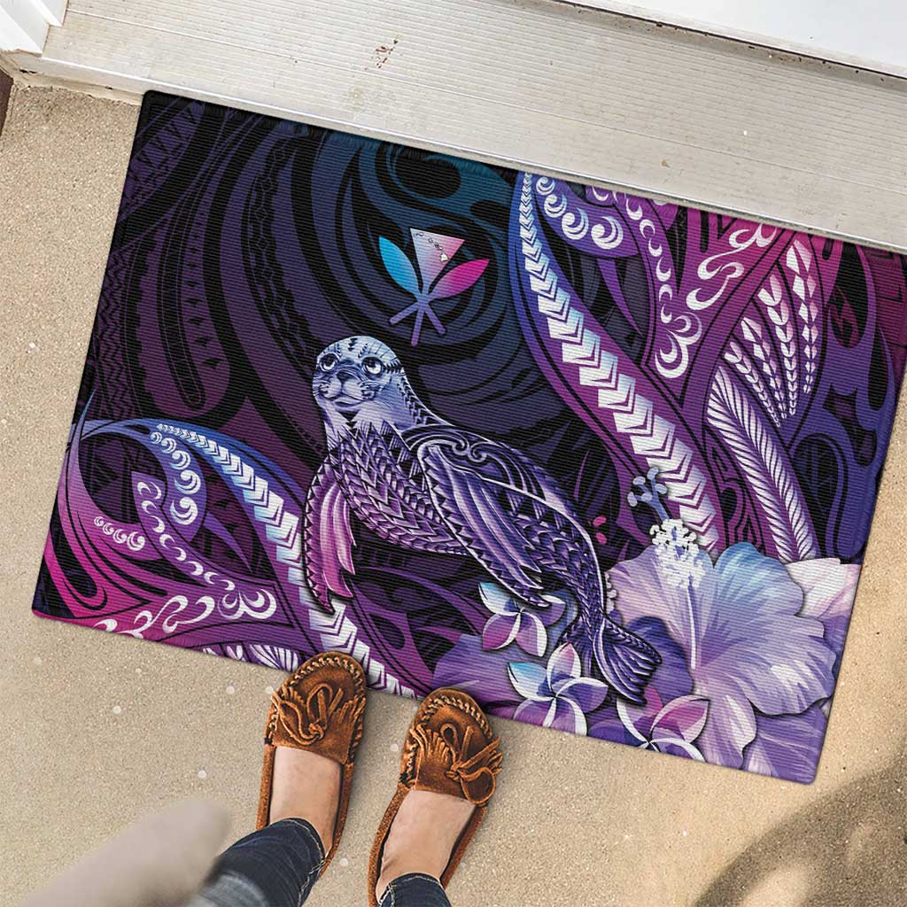 Hawaiian Monk Seal Rubber Doormat Kakau Tribal Pattern Violet Gradient LT05 - Polynesian Pride
