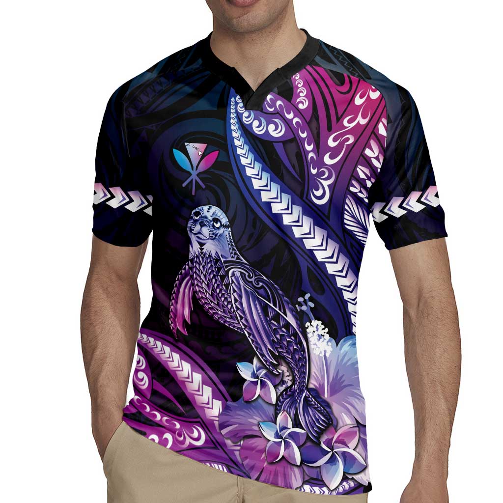 Hawaiian Monk Seal Rugby Jersey Kakau Tribal Pattern Violet Gradient LT05 - Polynesian Pride