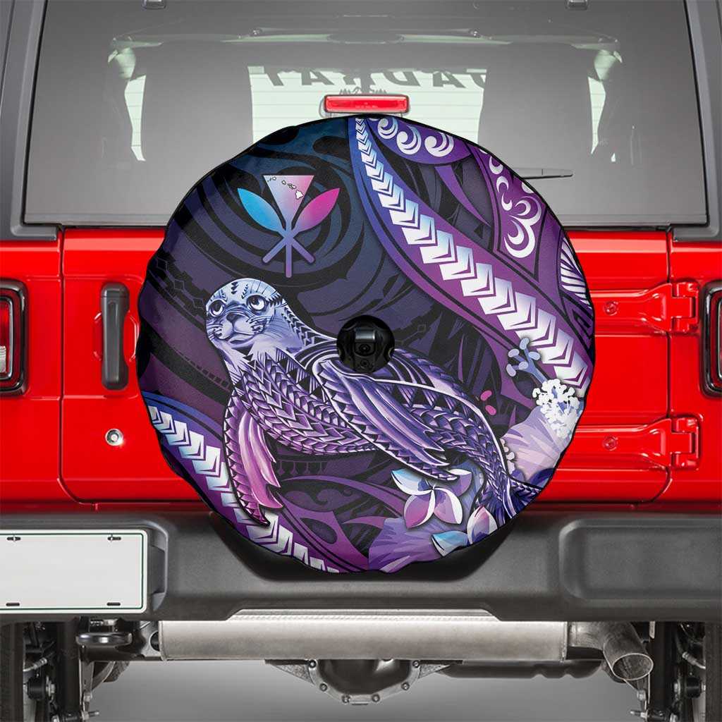 Hawaiian Monk Seal Spare Tire Cover Kakau Tribal Pattern Violet Gradient LT05 - Polynesian Pride