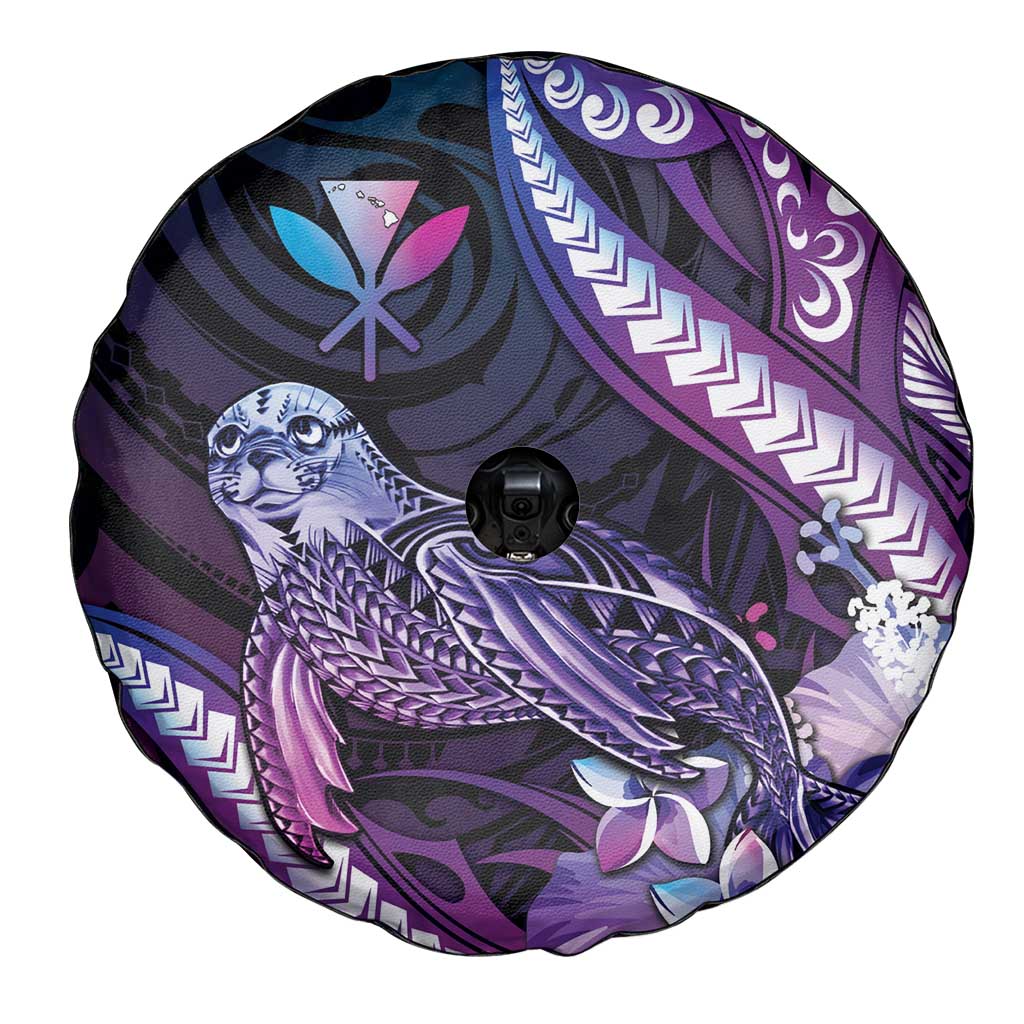 Hawaiian Monk Seal Spare Tire Cover Kakau Tribal Pattern Violet Gradient LT05 - Polynesian Pride