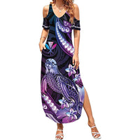 Hawaiian Monk Seal Summer Maxi Dress Kakau Tribal Pattern Violet Gradient LT05 Women Violet - Polynesian Pride