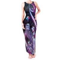 Hawaiian Monk Seal Tank Maxi Dress Kakau Tribal Pattern Violet Gradient LT05 Women Violet - Polynesian Pride