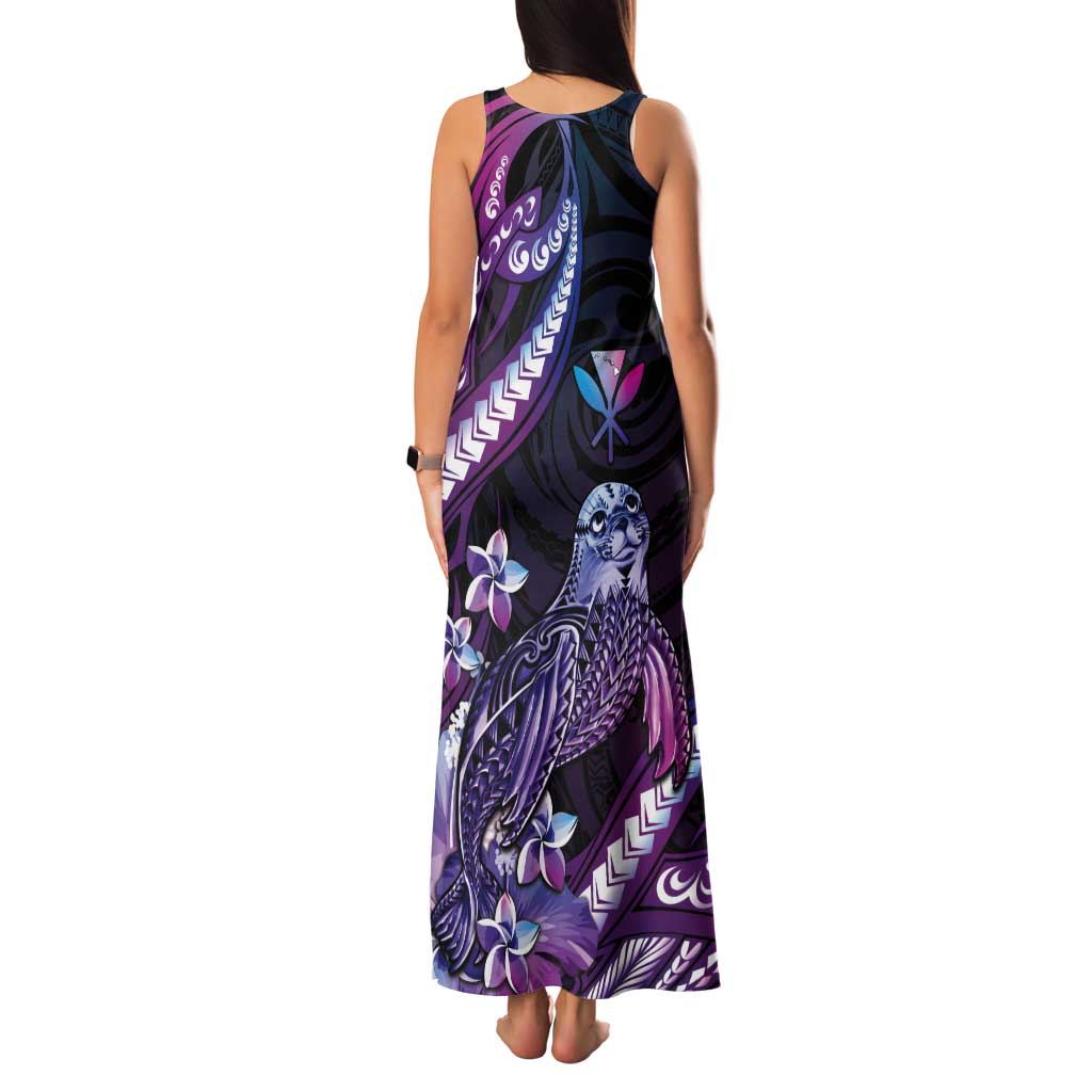 Hawaiian Monk Seal Tank Maxi Dress Kakau Tribal Pattern Violet Gradient LT05 - Polynesian Pride