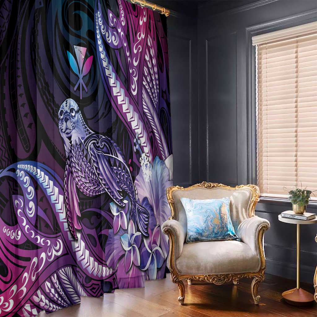 Hawaiian Monk Seal Window Curtain Kakau Tribal Pattern Violet Gradient LT05 - Polynesian Pride