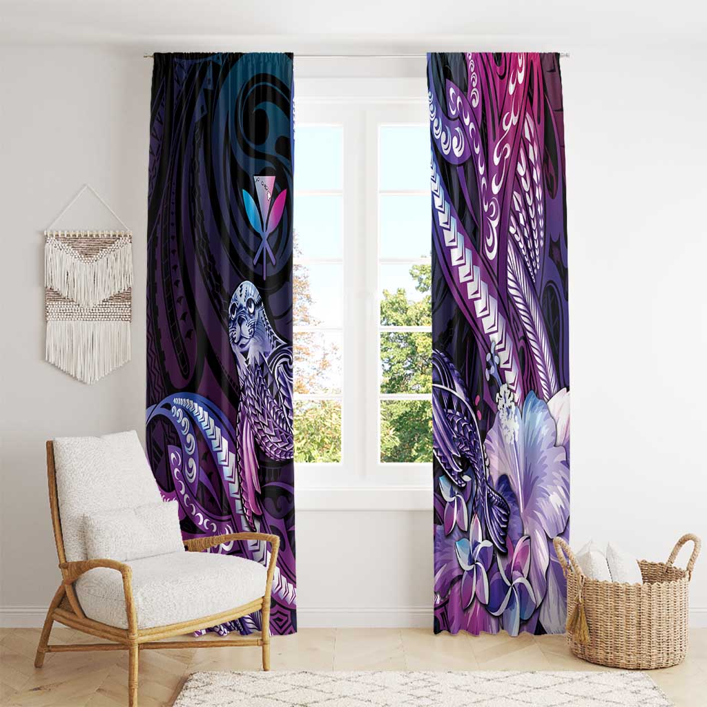 Hawaiian Monk Seal Window Curtain Kakau Tribal Pattern Violet Gradient LT05 - Polynesian Pride