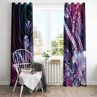 Hawaiian Monk Seal Window Curtain Kakau Tribal Pattern Violet Gradient LT05 - Polynesian Pride