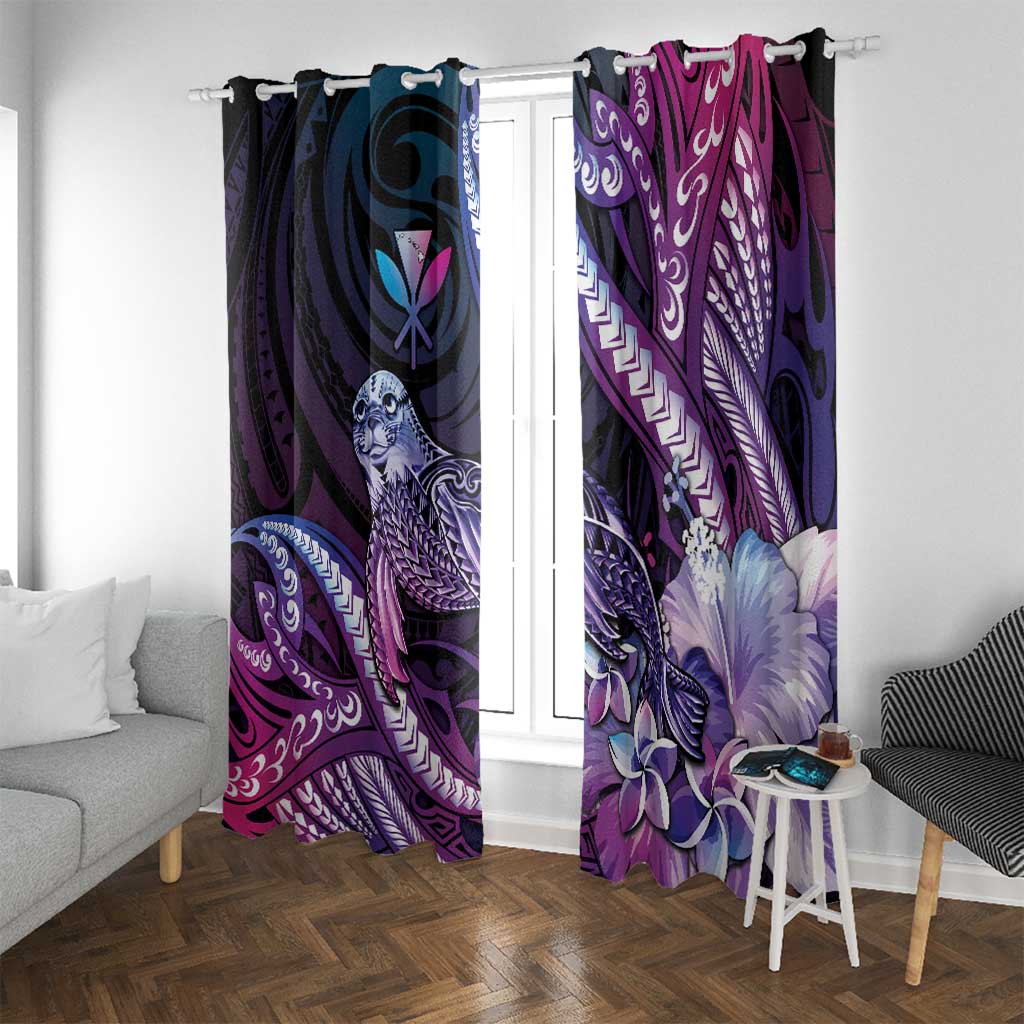 Hawaiian Monk Seal Window Curtain Kakau Tribal Pattern Violet Gradient LT05 With Grommets Violet - Polynesian Pride