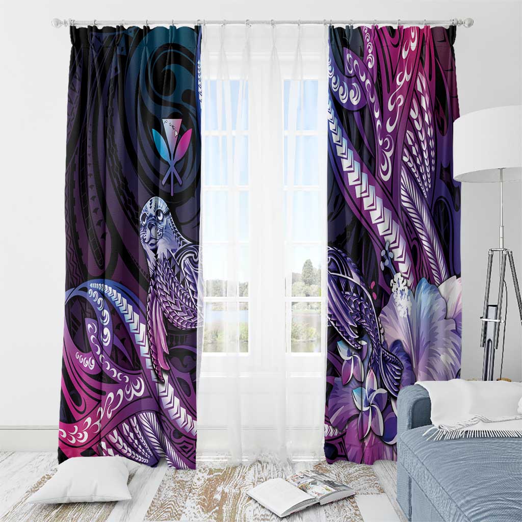Hawaiian Monk Seal Window Curtain Kakau Tribal Pattern Violet Gradient LT05 - Polynesian Pride