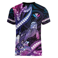 Hawaiian Monk Seal Women V-Neck T-Shirt Kakau Tribal Pattern Violet Gradient