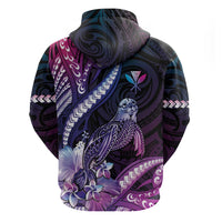 Hawaiian Monk Seal Zip Hoodie Kakau Tribal Pattern Violet Gradient