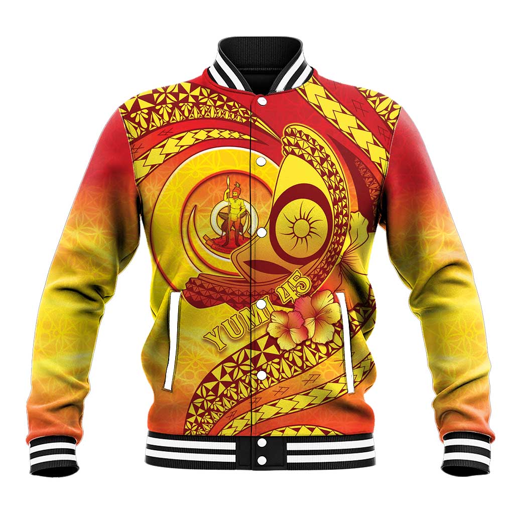 Vanuatu 45 Yia Indipendens Anivesari Baseball Jacket Tamtam Drum With Boar Tusk LT05 Unisex Yellow - Polynesian Pride