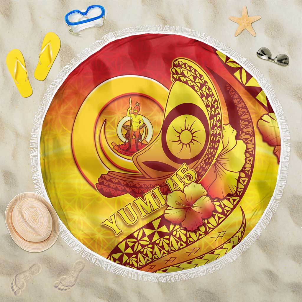 Vanuatu 45 Yia Indipendens Anivesari Beach Blanket Tamtam Drum With Boar Tusk LT05 One Size 150cm Yellow - Polynesian Pride