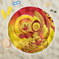 Vanuatu 45 Yia Indipendens Anivesari Beach Blanket Tamtam Drum With Boar Tusk LT05 One Size 150cm Yellow - Polynesian Pride