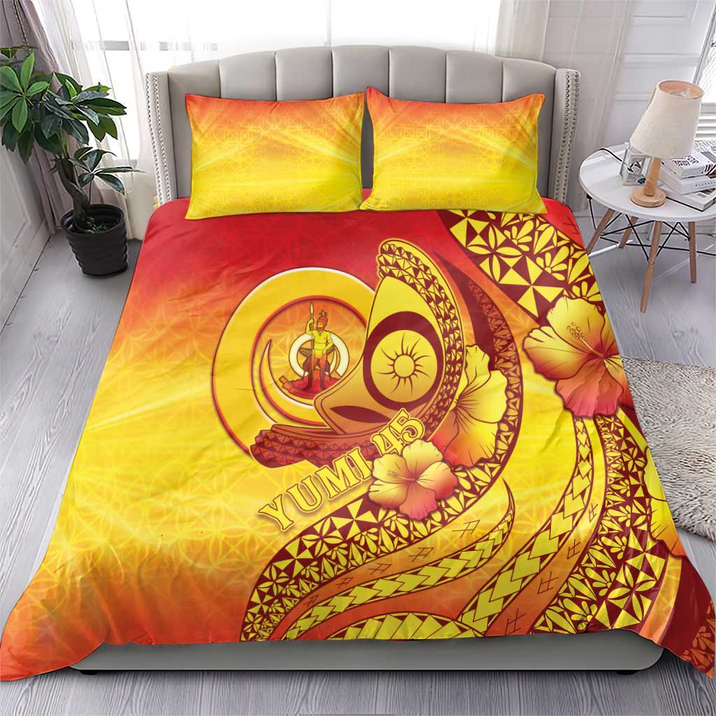 Vanuatu 45 Yia Indipendens Anivesari Bedding Set Tamtam Drum With Boar Tusk - Polynesian Pride