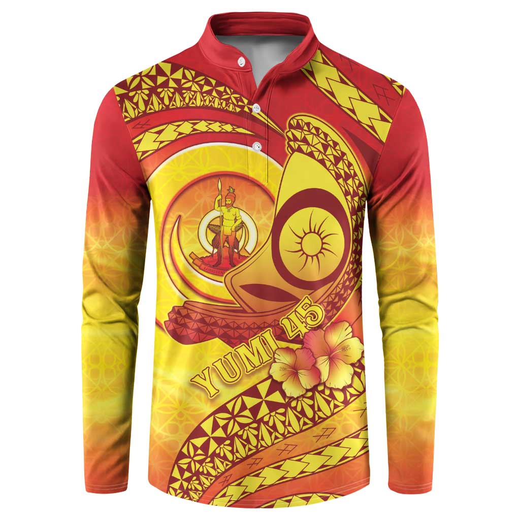 Vanuatu 45 Yia Indipendens Anivesari Button Sweatshirt Tamtam Drum With Boar Tusk LT05 Yellow - Polynesian Pride