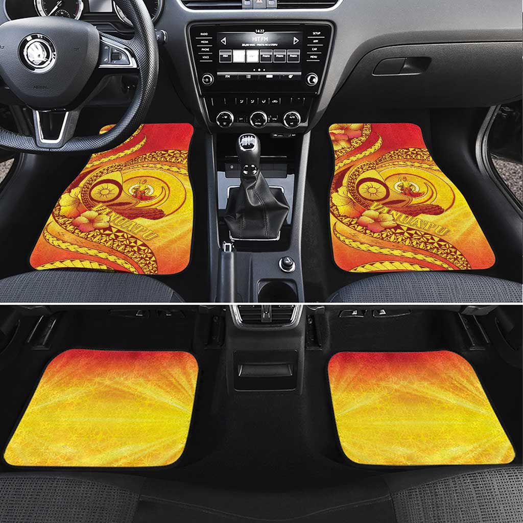 Vanuatu 45 Yia Indipendens Anivesari Car Mats Tamtam Drum With Boar Tusk LT05 Set 4pcs Yellow - Polynesian Pride