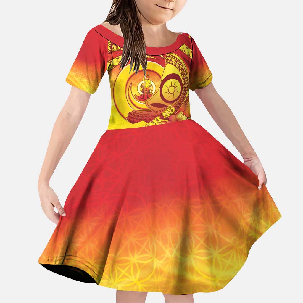 Vanuatu 45 Yia Indipendens Anivesari Family Matching Short Sleeve Bodycon Dress and Hawaiian Shirt Tamtam Drum With Boar Tusk - Polynesian Pride