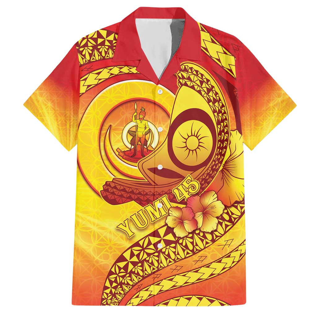 Vanuatu 45 Yia Indipendens Anivesari Hawaiian Shirt Tamtam Drum With Boar Tusk LT05 Yellow - Polynesian Pride
