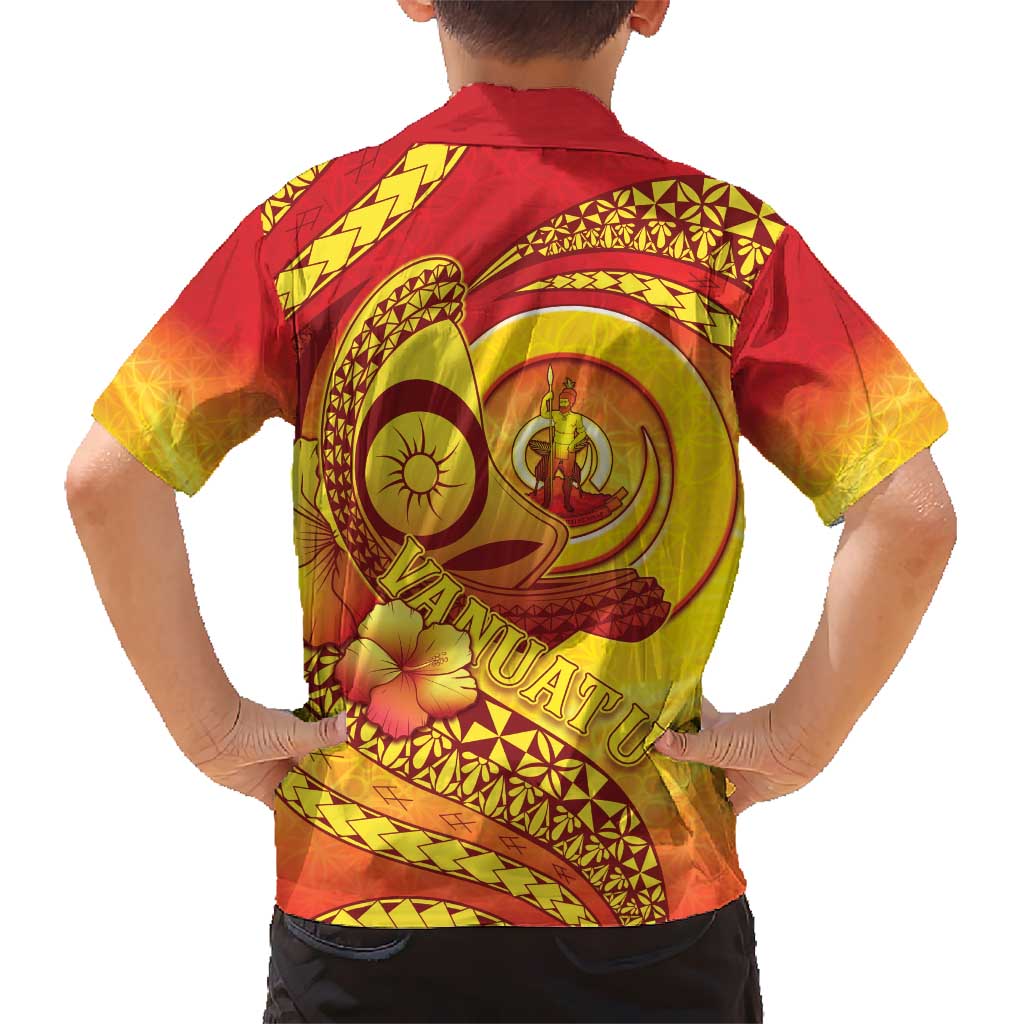 Vanuatu 45 Yia Indipendens Anivesari Kid Hawaiian Shirt Tamtam Drum With Boar Tusk - Polynesian Pride