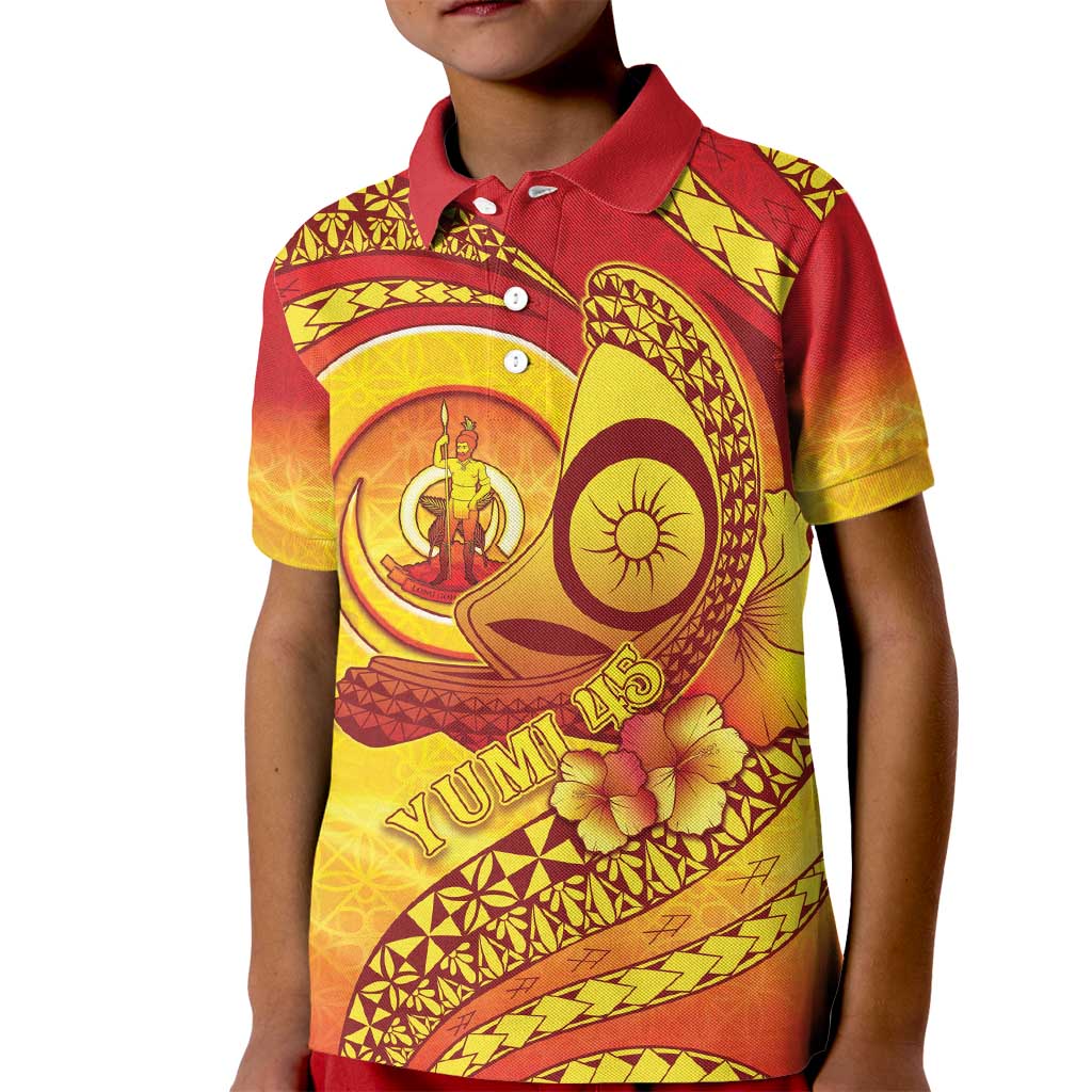 Vanuatu 45 Yia Indipendens Anivesari Kid Polo Shirt Tamtam Drum With Boar Tusk - Polynesian Pride