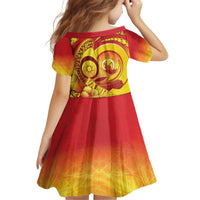 Vanuatu 45 Yia Indipendens Anivesari Kid Short Sleeve Dress Tamtam Drum With Boar Tusk - Polynesian Pride