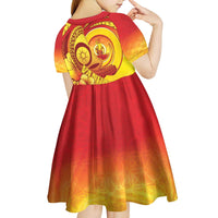 Vanuatu 45 Yia Indipendens Anivesari Kid Short Sleeve Dress Tamtam Drum With Boar Tusk - Polynesian Pride