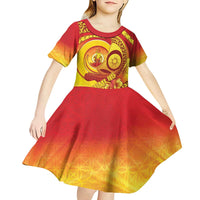 Vanuatu 45 Yia Indipendens Anivesari Kid Short Sleeve Dress Tamtam Drum With Boar Tusk - Polynesian Pride