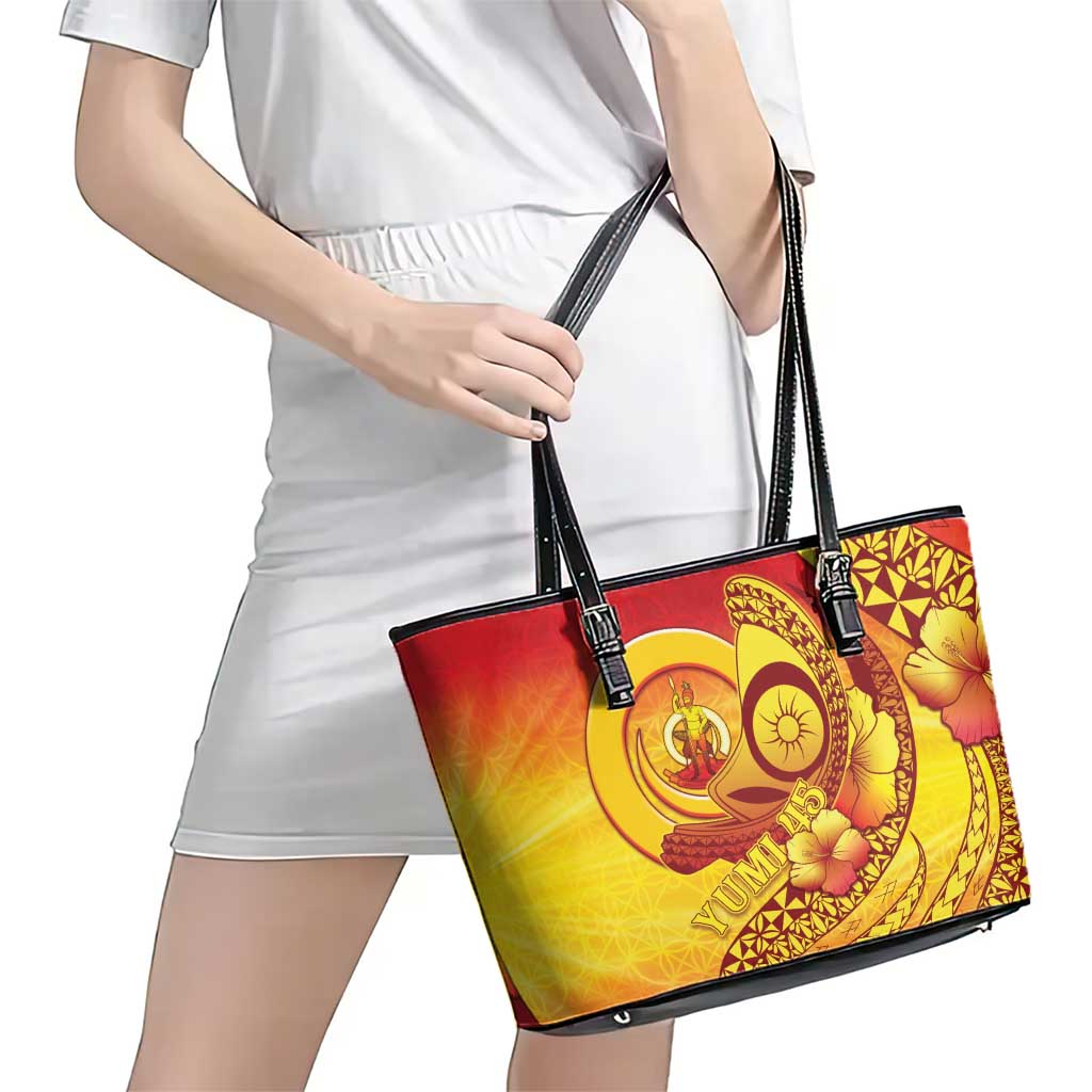 Vanuatu 45 Yia Indipendens Anivesari Leather Tote Bag Tamtam Drum With Boar Tusk - Polynesian Pride