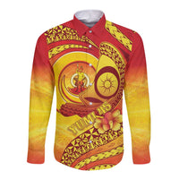 Vanuatu 45 Yia Indipendens Anivesari Long Sleeve Button Shirt Tamtam Drum With Boar Tusk LT05 Unisex Yellow - Polynesian Pride