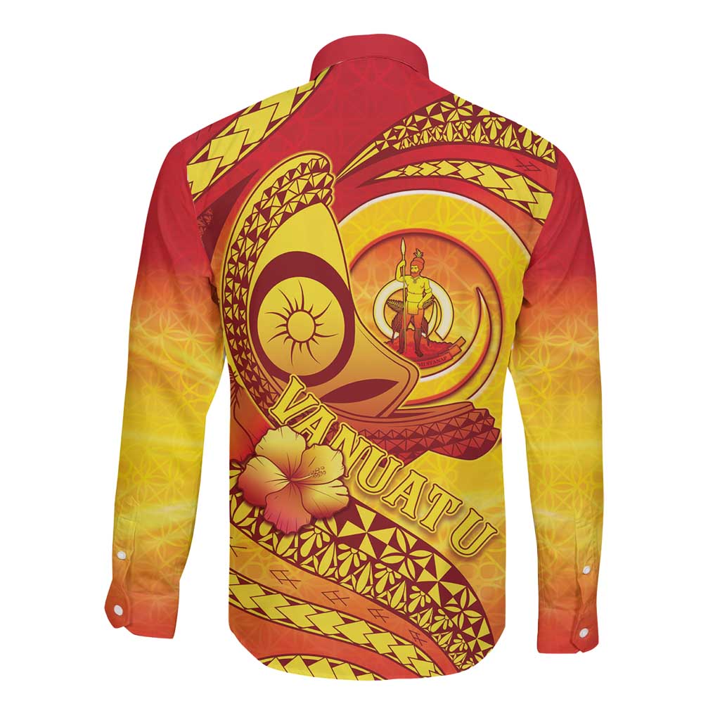 Vanuatu 45 Yia Indipendens Anivesari Long Sleeve Button Shirt Tamtam Drum With Boar Tusk LT05 - Polynesian Pride