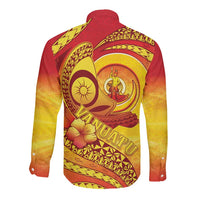 Vanuatu 45 Yia Indipendens Anivesari Long Sleeve Button Shirt Tamtam Drum With Boar Tusk LT05 - Polynesian Pride