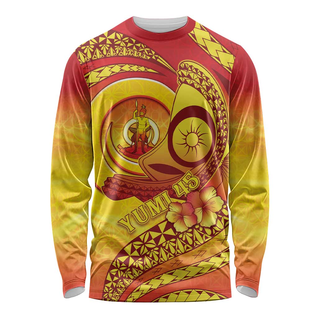Vanuatu 45 Yia Indipendens Anivesari Long Sleeve Shirt Tamtam Drum With Boar Tusk LT05 Unisex Yellow - Polynesian Pride