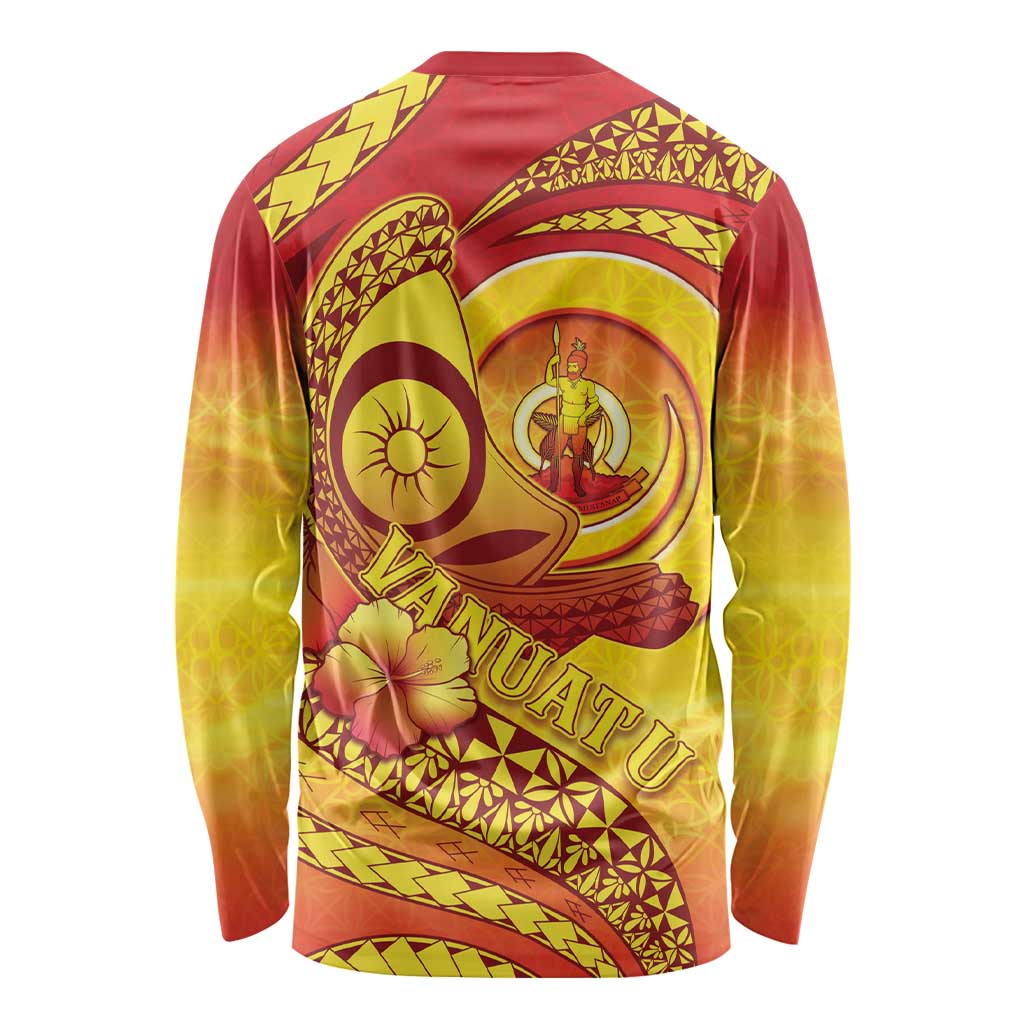 Vanuatu 45 Yia Indipendens Anivesari Long Sleeve Shirt Tamtam Drum With Boar Tusk LT05 - Polynesian Pride
