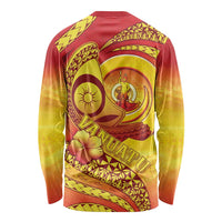 Vanuatu 45 Yia Indipendens Anivesari Long Sleeve Shirt Tamtam Drum With Boar Tusk LT05 - Polynesian Pride