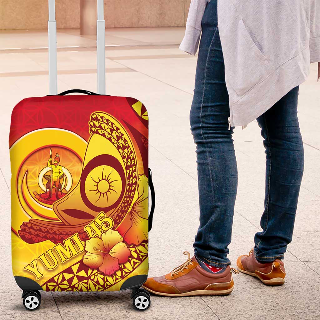 Vanuatu 45 Yia Indipendens Anivesari Luggage Cover Tamtam Drum With Boar Tusk - Polynesian Pride