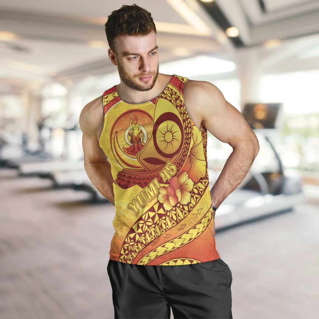 Vanuatu 45 Yia Indipendens Anivesari Men Tank Top Tamtam Drum With Boar Tusk LT05 Yellow - Polynesian Pride