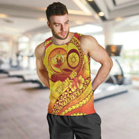 Vanuatu 45 Yia Indipendens Anivesari Men Tank Top Tamtam Drum With Boar Tusk LT05 Yellow - Polynesian Pride