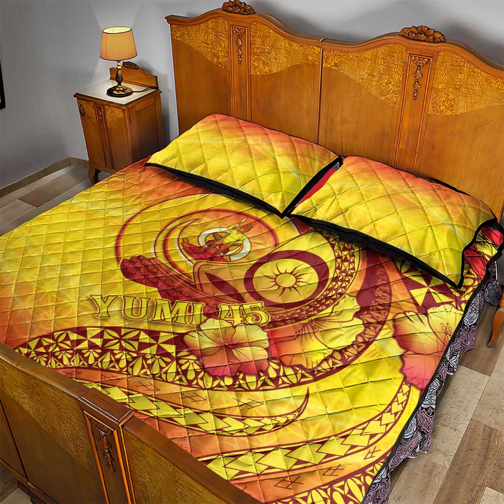 Vanuatu 45 Yia Indipendens Anivesari Quilt Bed Set Tamtam Drum With Boar Tusk - Polynesian Pride
