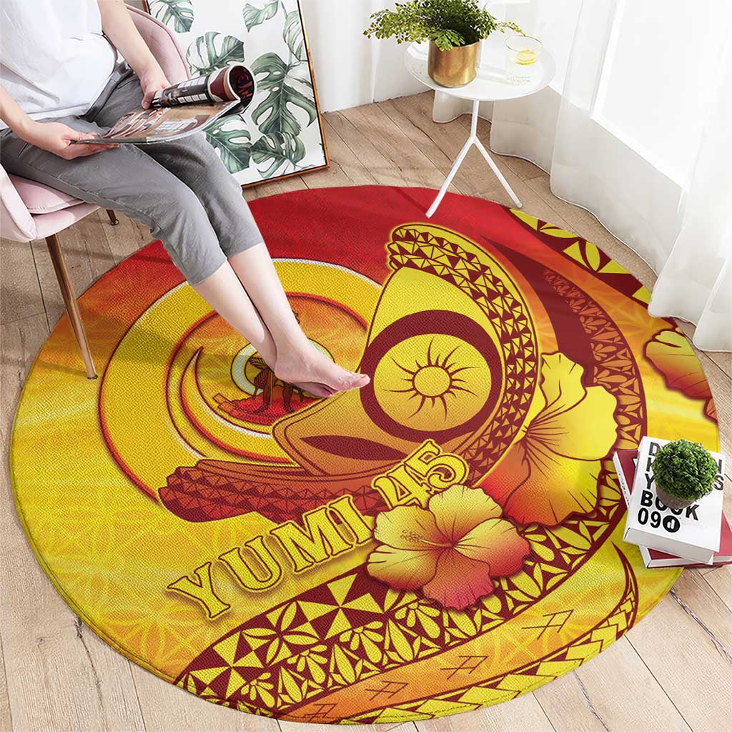 Vanuatu 45 Yia Indipendens Anivesari Round Carpet Tamtam Drum With Boar Tusk - Polynesian Pride