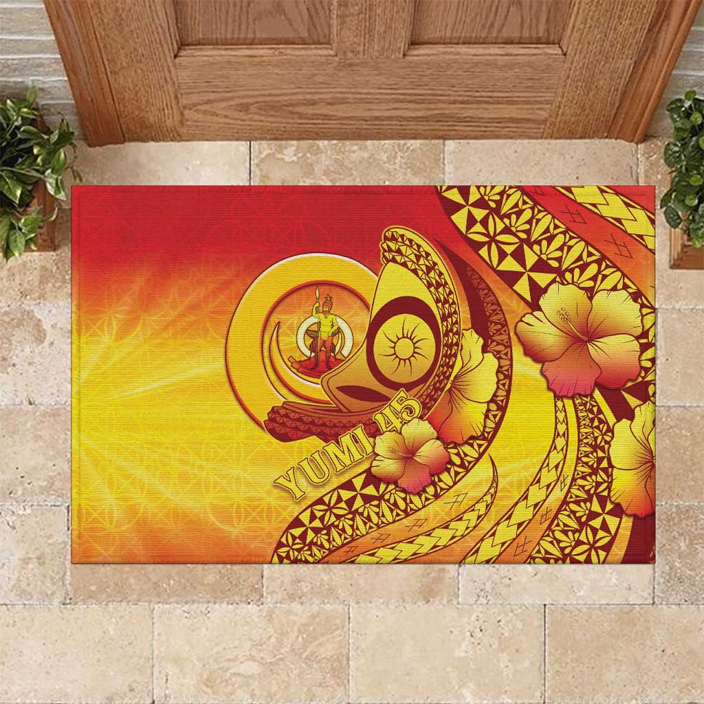 Vanuatu 45 Yia Indipendens Anivesari Rubber Doormat Tamtam Drum With Boar Tusk LT05 Yellow - Polynesian Pride