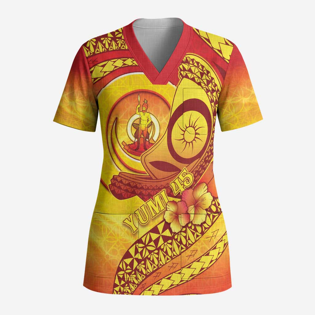 Vanuatu 45 Yia Indipendens Anivesari Scrub Top Tamtam Drum With Boar Tusk - Polynesian Pride