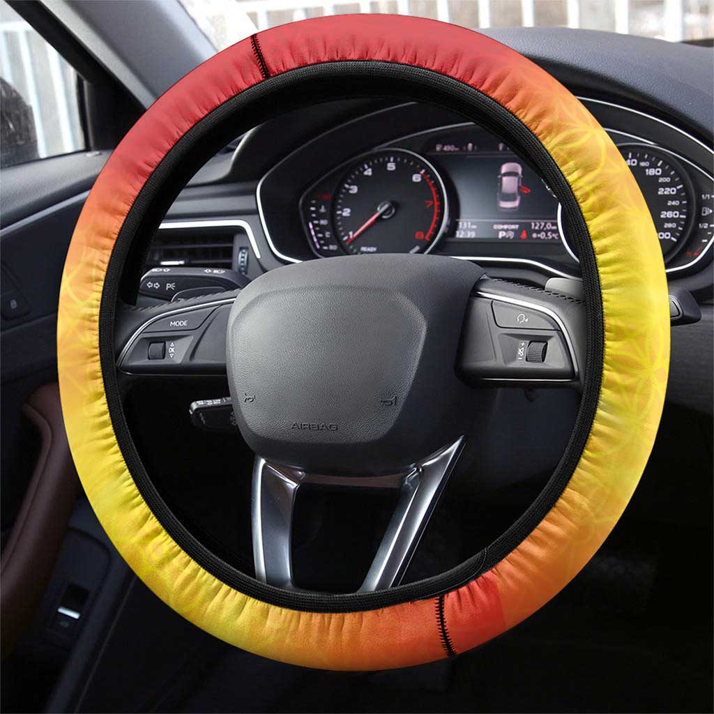 Vanuatu 45 Yia Indipendens Anivesari Steering Wheel Cover Tamtam Drum With Boar Tusk LT05 - Polynesian Pride