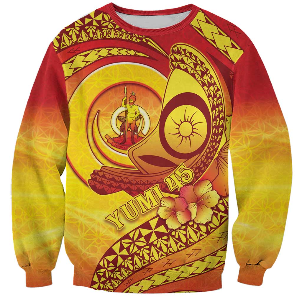 Vanuatu 45 Yia Indipendens Anivesari Sweatshirt Tamtam Drum With Boar Tusk LT05 Unisex Yellow - Polynesian Pride