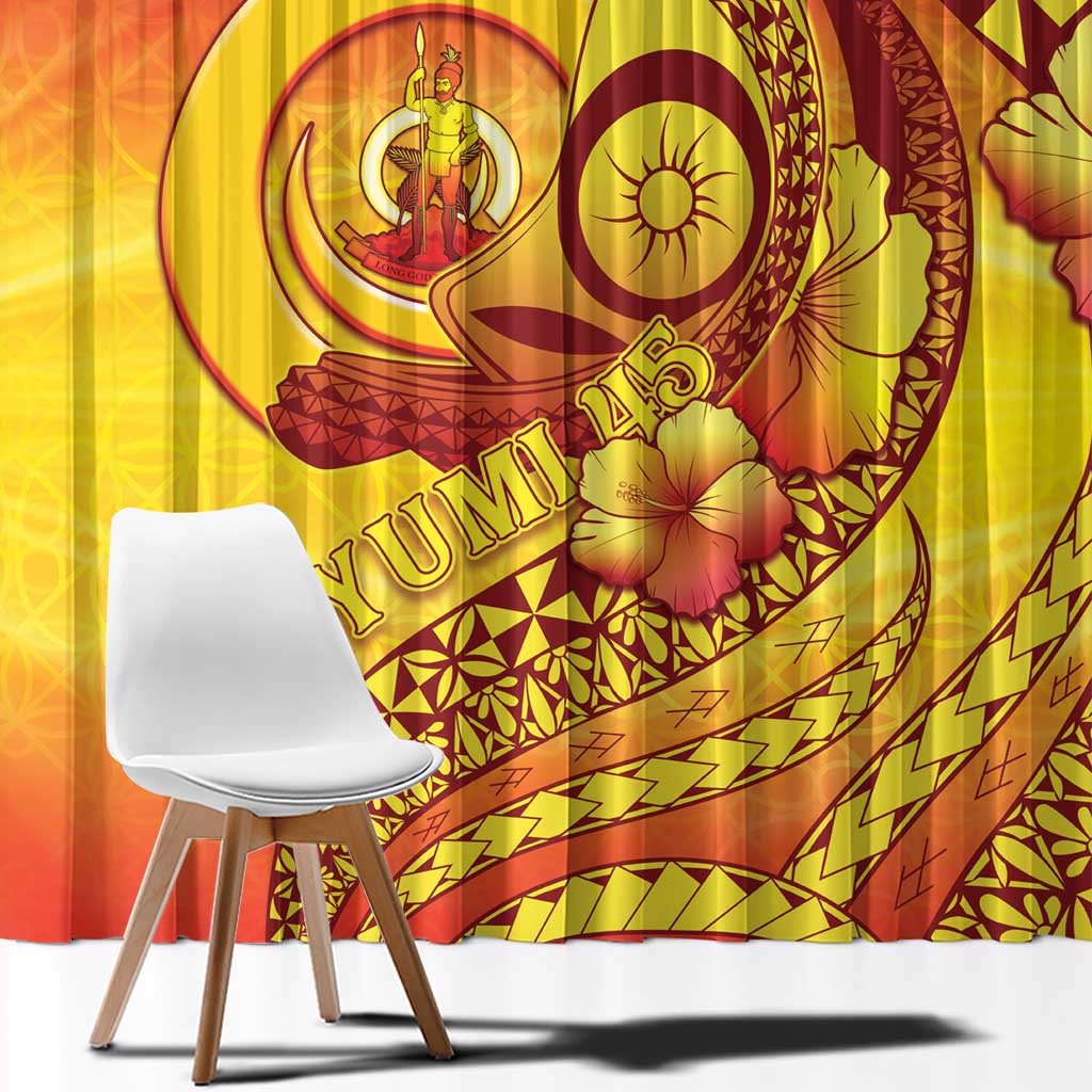 Vanuatu 45 Yia Indipendens Anivesari Window Curtain Tamtam Drum With Boar Tusk - Polynesian Pride