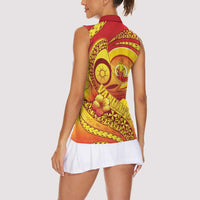 Vanuatu 45 Yia Indipendens Anivesari Women Sleeveless Polo Shirt Tamtam Drum With Boar Tusk - Polynesian Pride