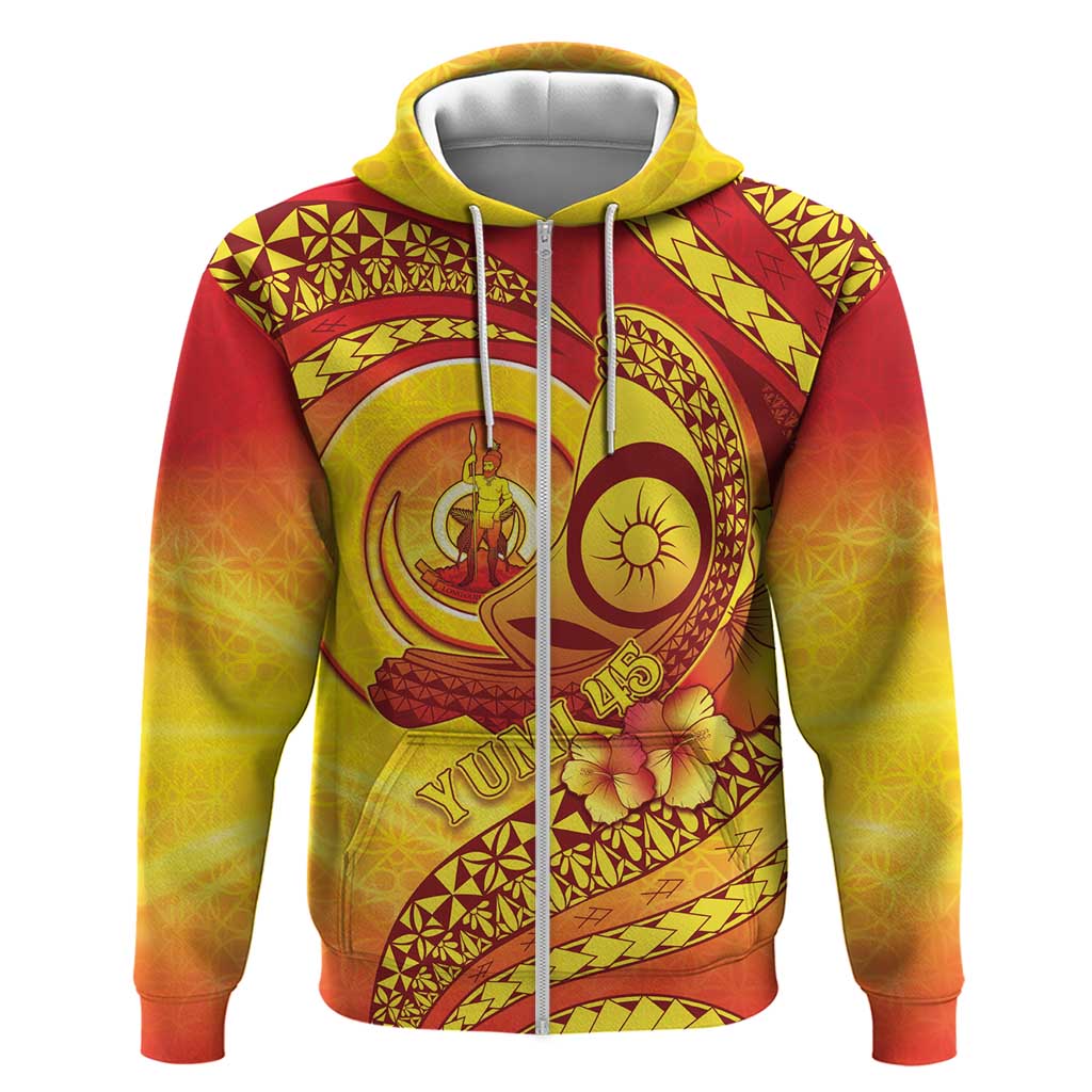 Vanuatu 45 Yia Indipendens Anivesari Zip Hoodie Tamtam Drum With Boar Tusk - Polynesian Pride
